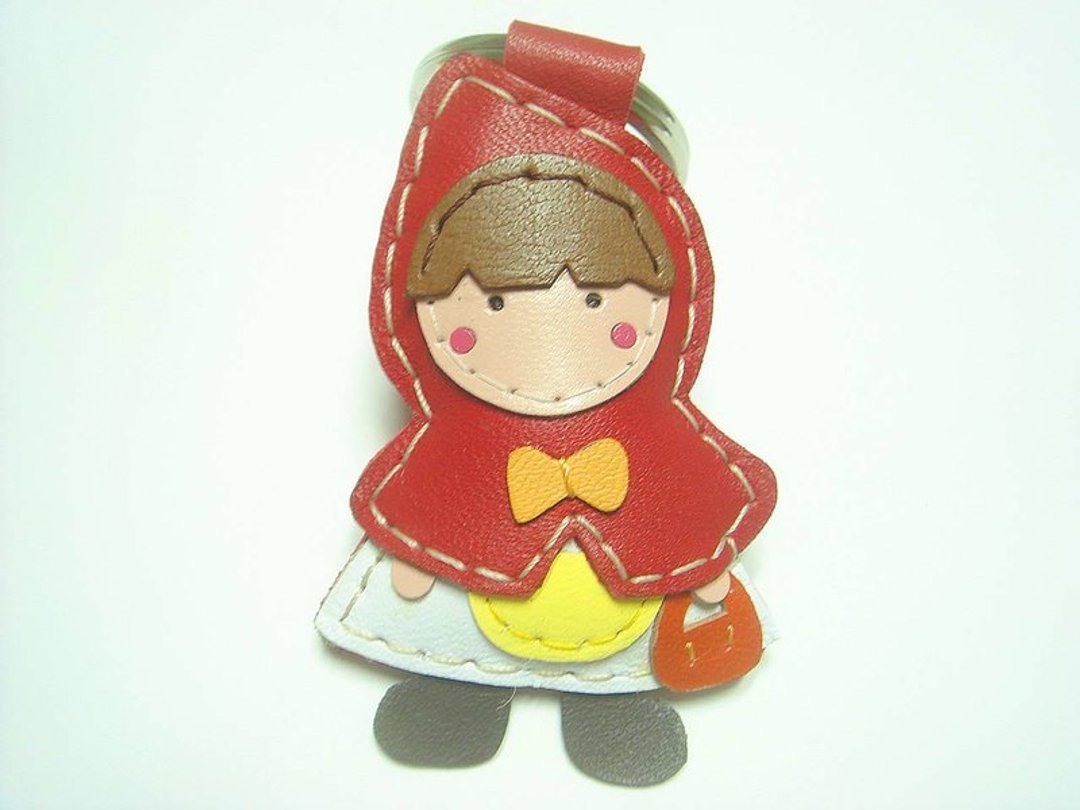 { Leatherprince 手工皮革 } 台湾MIT 红色 可爱 小红帽 纯手工缝制 皮革 钥匙圈 / Red Riding Hood leather keychain ( Red ) - 吊饰 - 真皮 