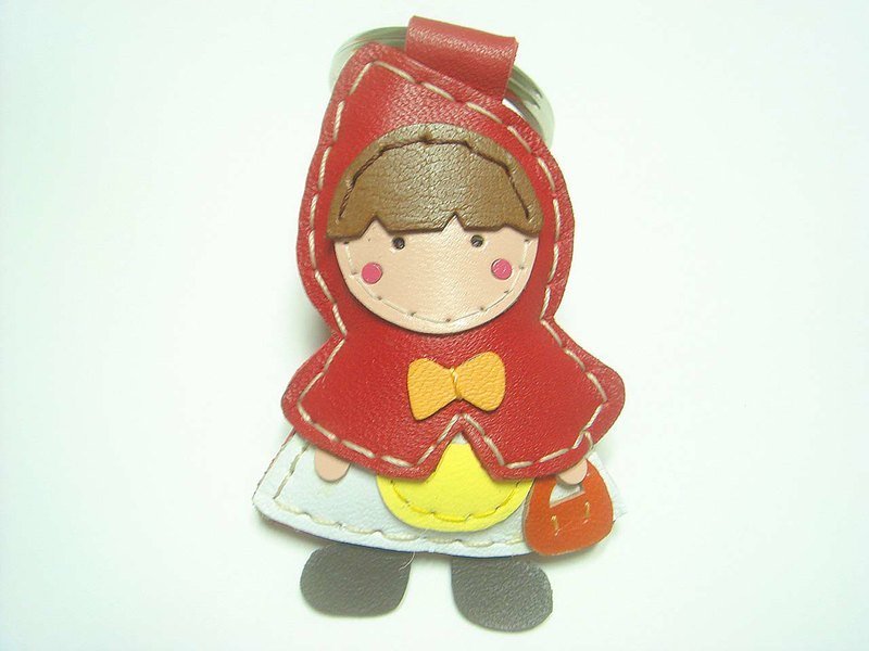 { Leatherprince 手工皮革 } 台湾MIT 红色 可爱 小红帽 纯手工缝制 皮革 钥匙圈 / Red Riding Hood leather keychain ( Red ) - 吊饰 - 真皮 