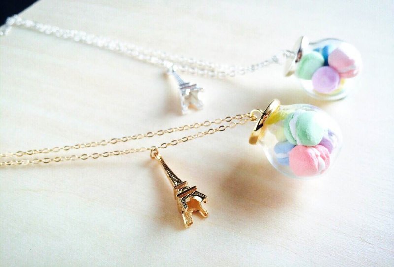 树脂黏土马卡龙甜点水晶球项链 - 项链 - 玻璃 粉红色