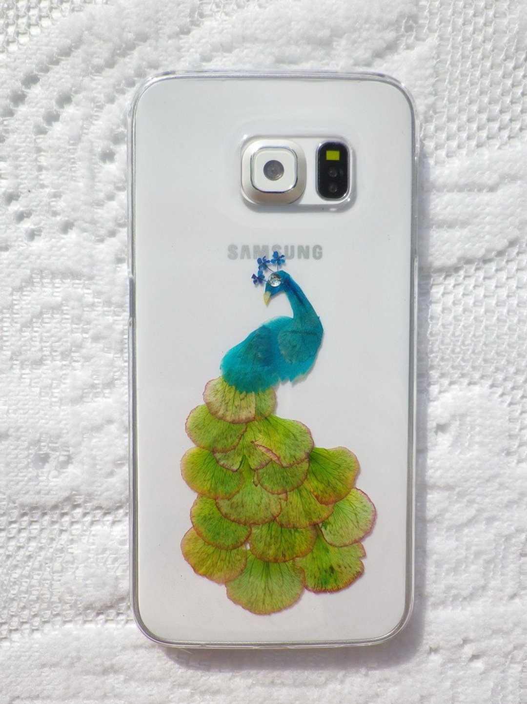 Anny's workshop手作押花手机保护壳，Samsung Galaxy S6 Edge, 孔雀 - 手机壳/手机套 - 塑料 