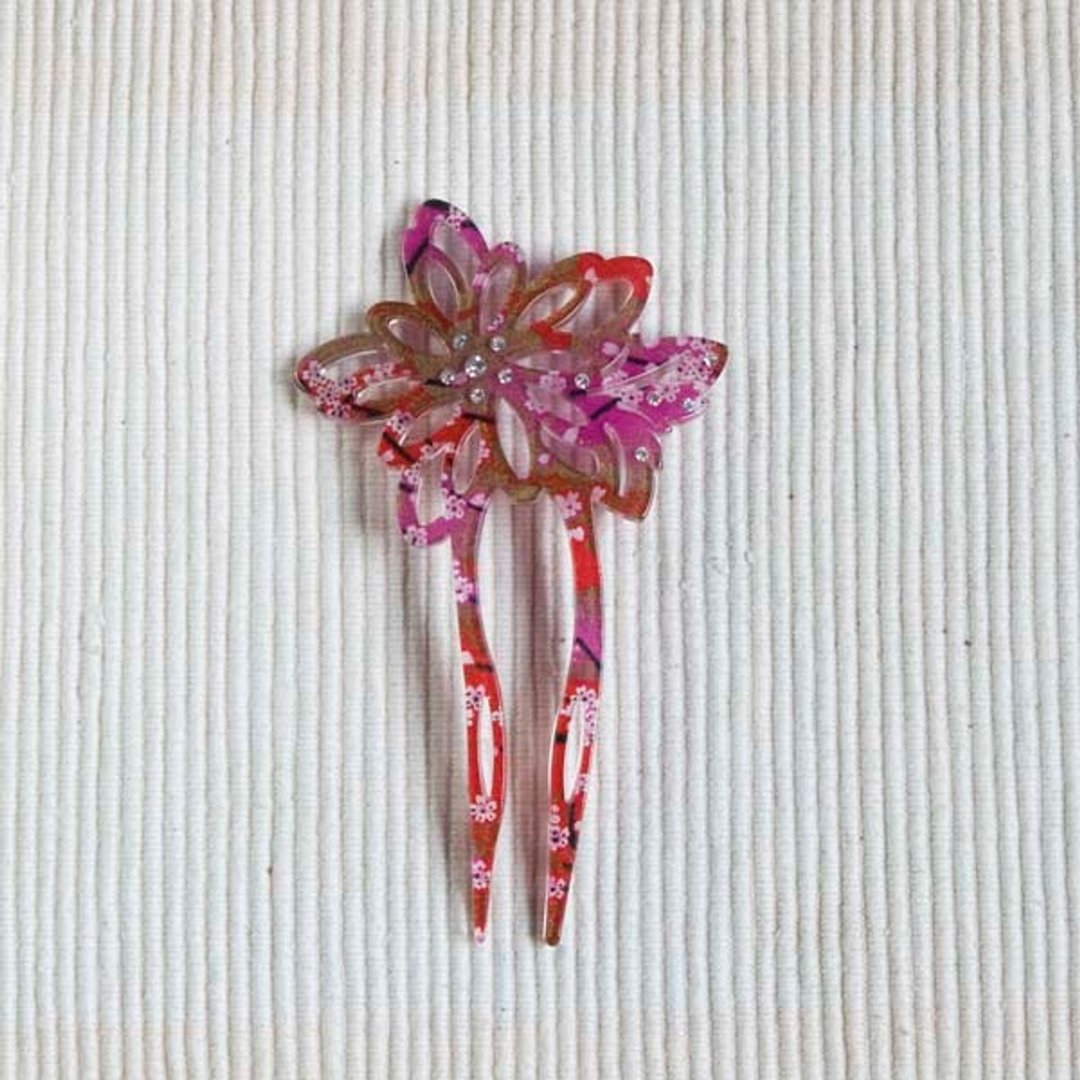 金樱花树,篓空花蝶,发插,发簪-红 - 发饰 - 压克力 红色