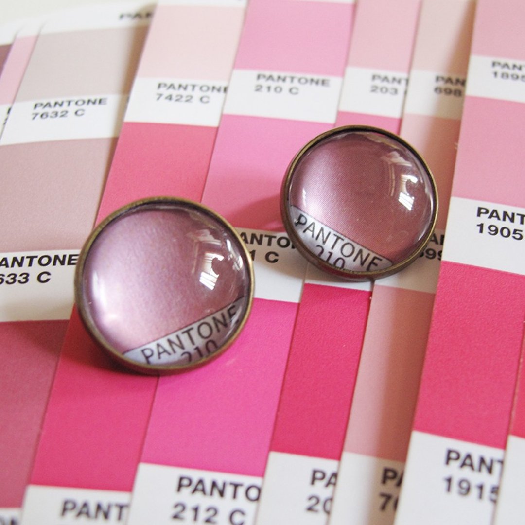 PANTONE 210 色票圆形耳夹耳针 - 耳环/耳夹 - 其他金属 粉红色