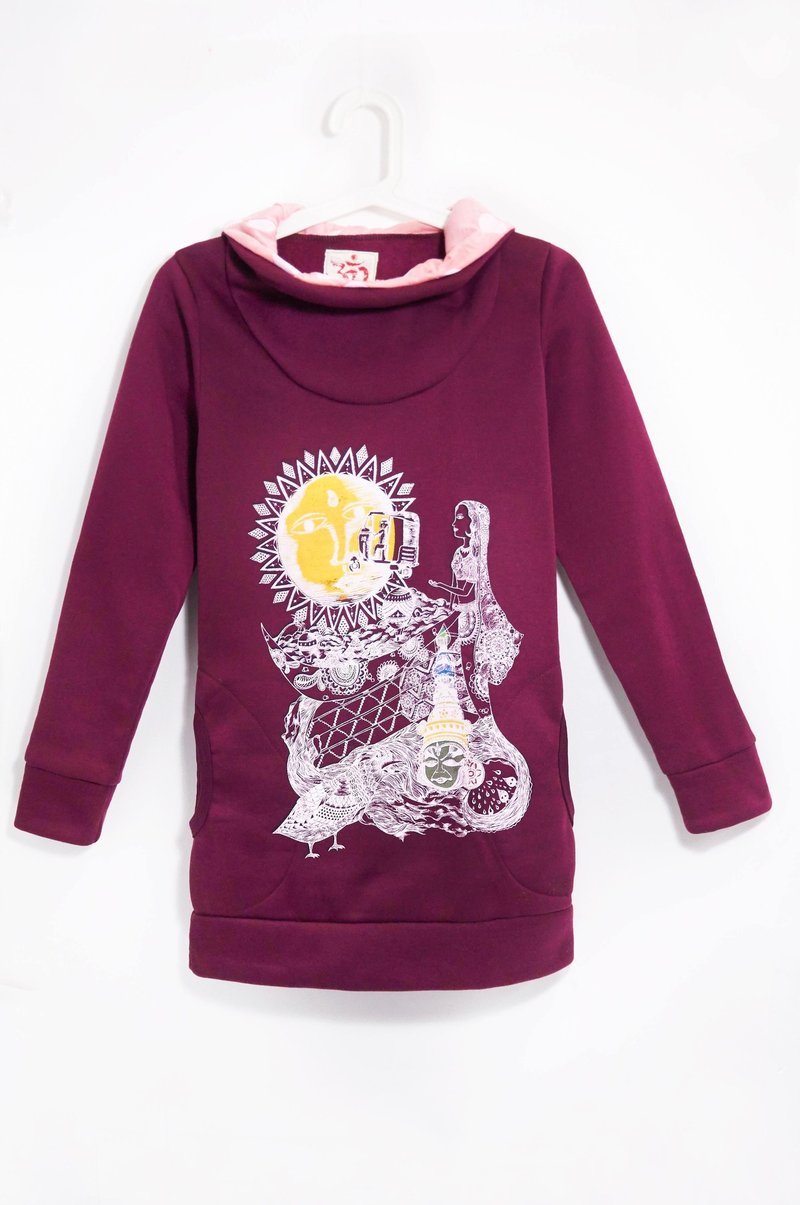 手感圆点连帽内刷毛上衣-从这里，开始旅行吧!(酒红) - 中性连帽卫衣/T 恤 - 棉．麻 红色