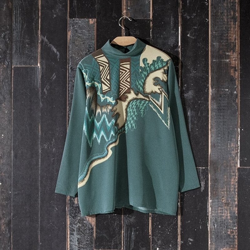 /林檎梦/孔雀绿气势小翻领两面穿 古着 衬衫 vintage - 女装衬衫 - 其他材质 