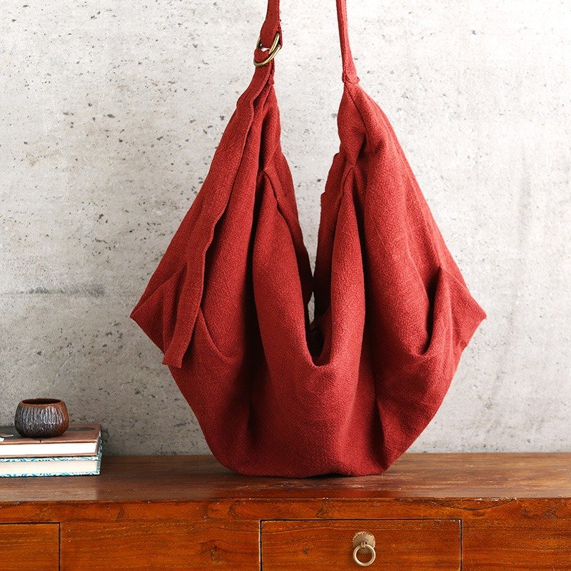 庸庸原创女包水洗苎麻复古文艺单肩包简约大容量斜挎包棉麻布袋女 - 侧背包/斜挎包 - 棉．麻 