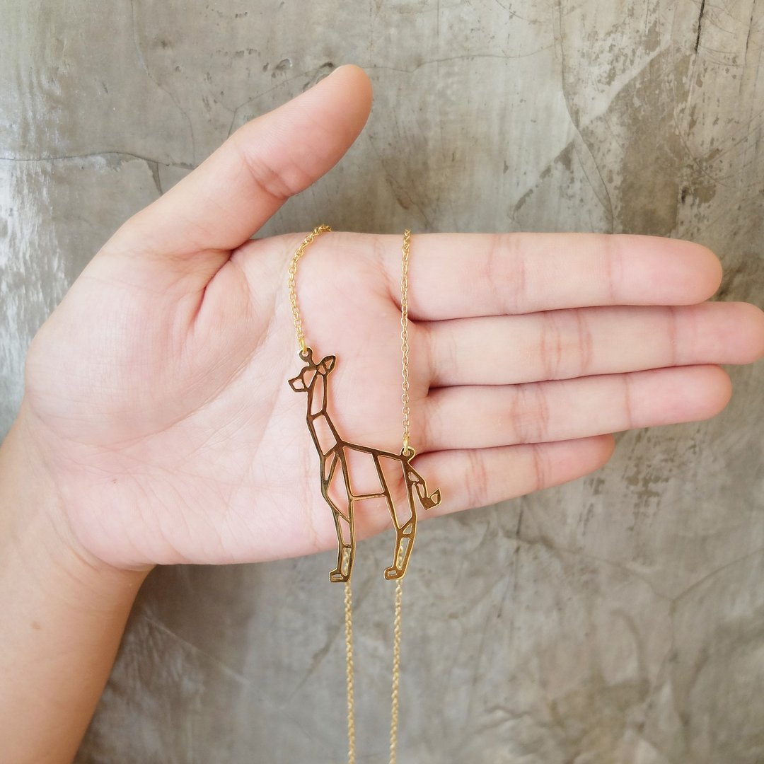 Giraffe Necklace Origami Animal Jewelry Zoo gift for girl Gold Plated Pendant - 项链 - 铜/黄铜 金色