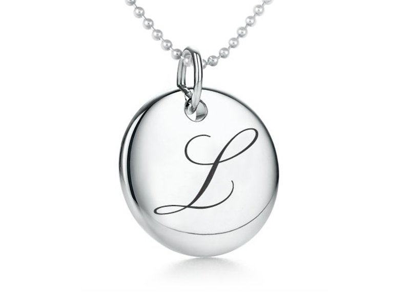 黑色　古典英文字母吊牌纯银项炼-A到Z - 项链 - 其他金属 白色