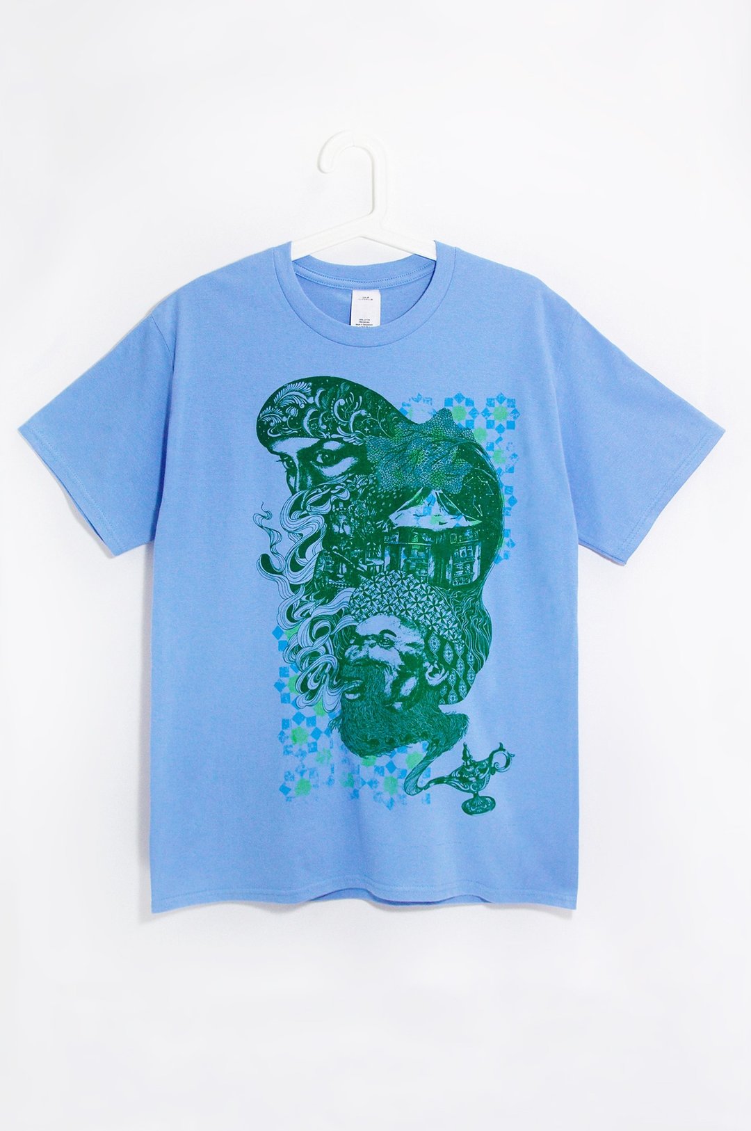 男装合身纯棉插画Tee / T-shirt - 跟着神灯去旅行! - 男装上衣/T 恤 - 纸 蓝色