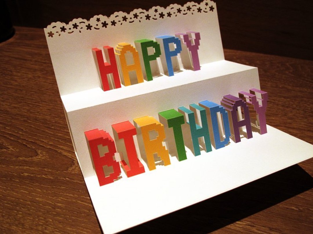 立体纸雕生日卡-鲜艳纯色 - 卡片/明信片 - 纸 多色