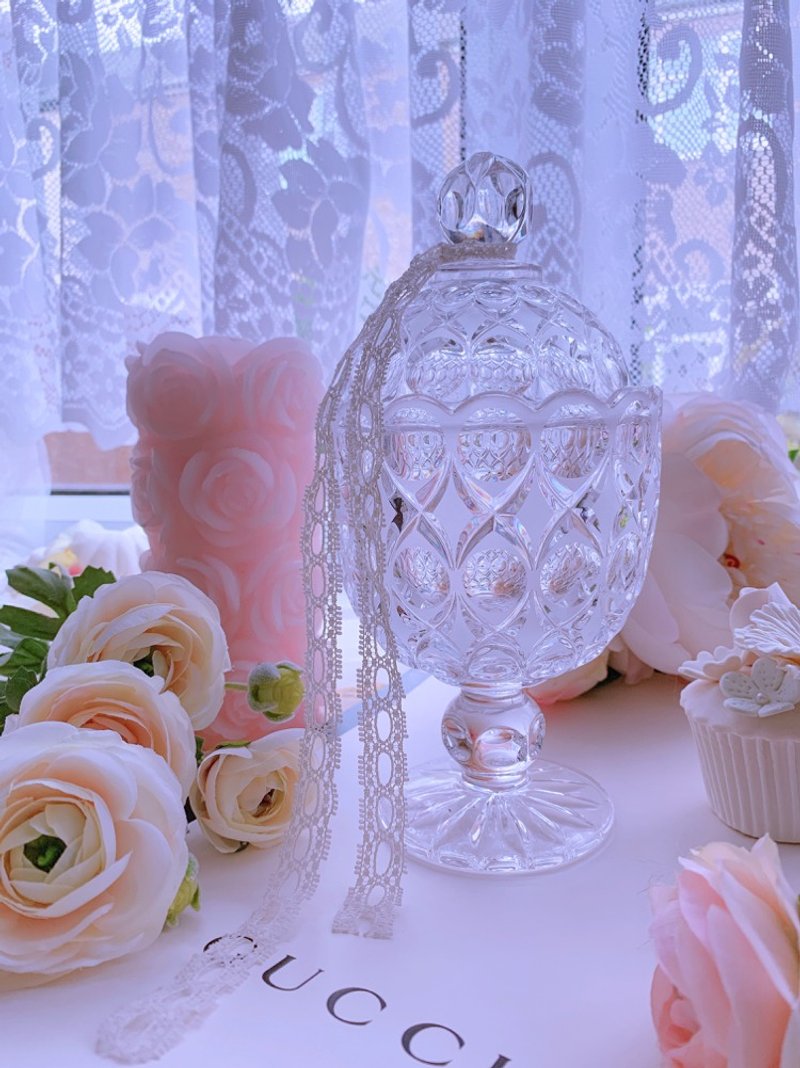 法国制手工厚切割古董水晶高脚水果盅,糖果盅,饰品罐 烛台送礼 - 收纳用品 - 其他材质 透明