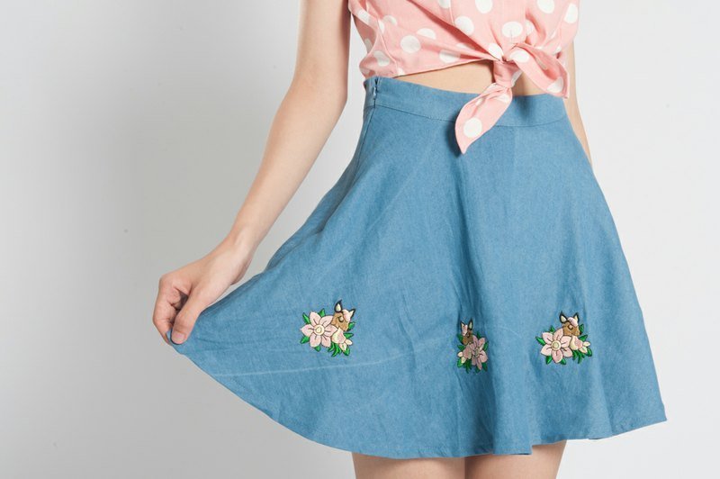 Pepper Petite 2014早春新款 * 小森林刺绣丹宁圆裙 - 裙子 - 棉．麻 蓝色