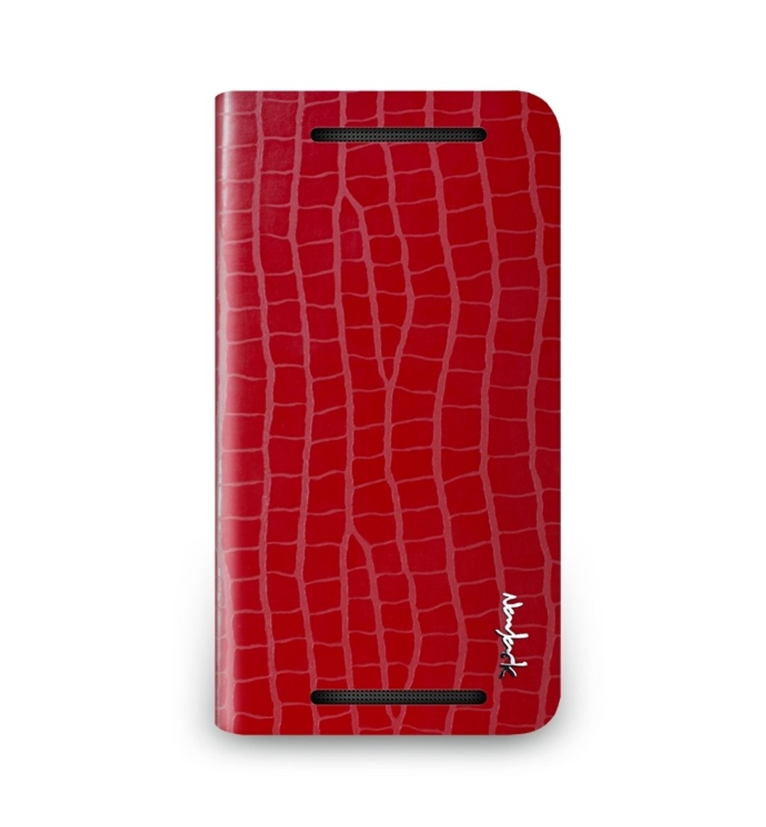 hTC One M8 鳄鱼压纹侧翻站立式皮套- 嫣红色 - 其他 - 真皮 红色