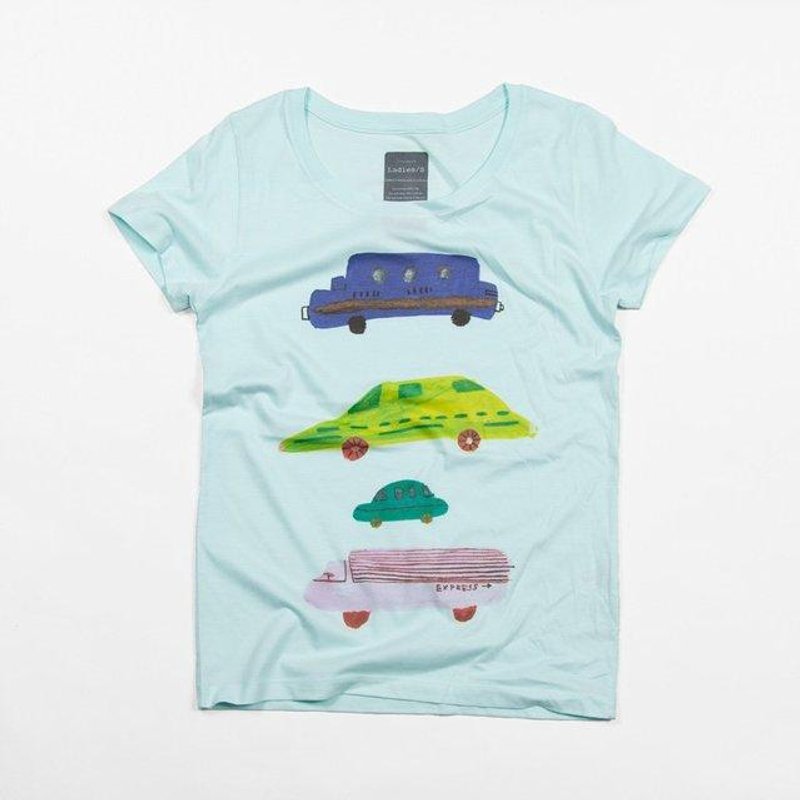 Automotive illustration T-shirt illustration Tcollector Funny design T-shirt - 女装 T 恤 - 棉．麻 蓝色