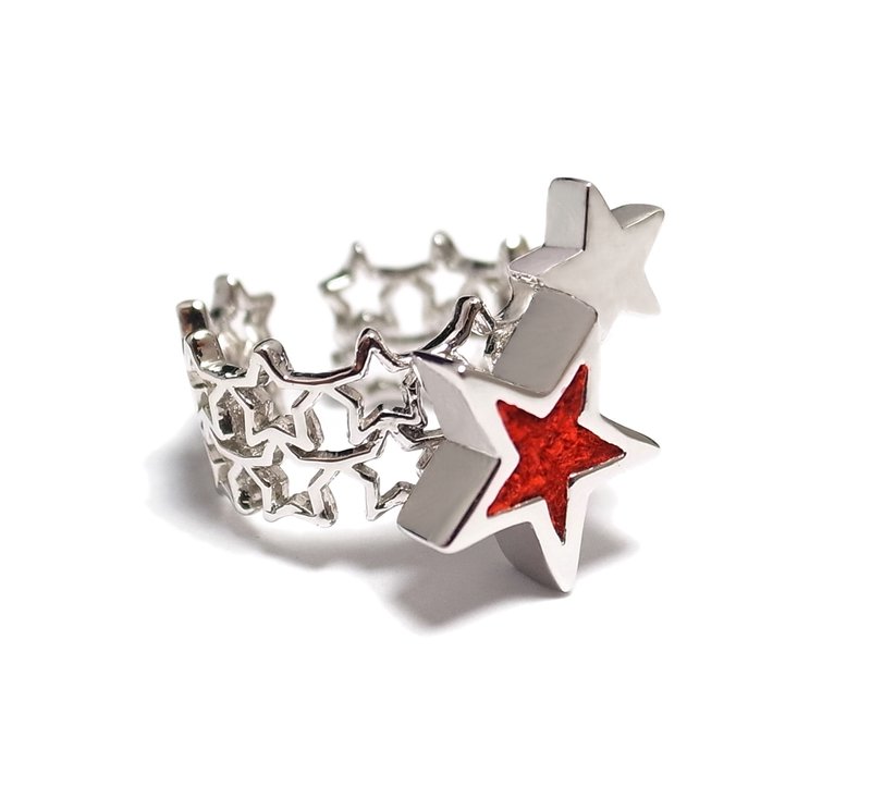 手工红色都会流星戒指,手工白金红色极简戒指/手工戒指 - 戒指 - 其他金属 红色