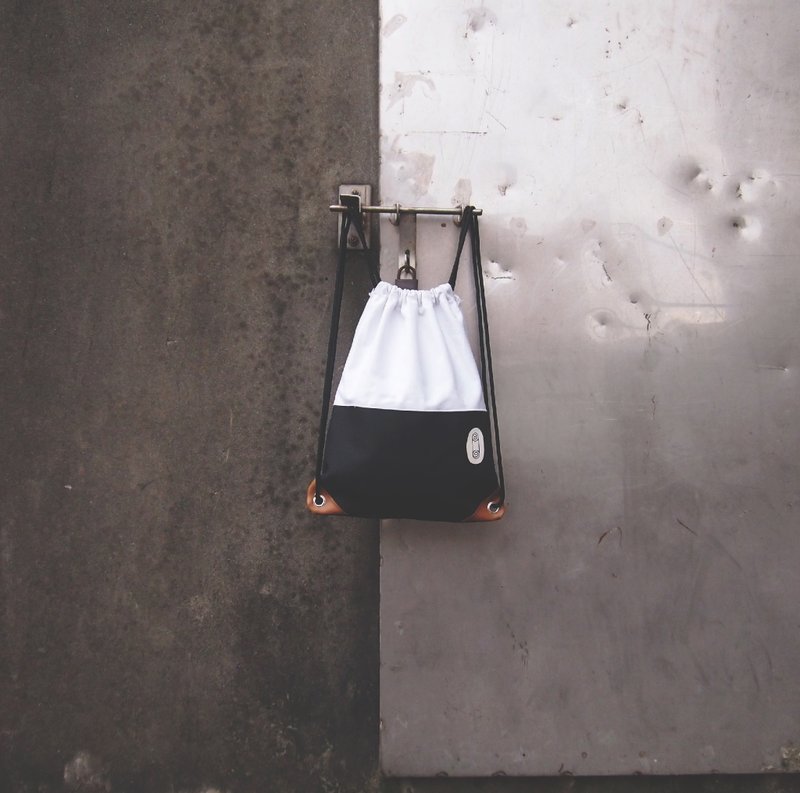 自制版型 束口黑白拼接后背包 - 束口袋双肩包 - 其他材质 黑色