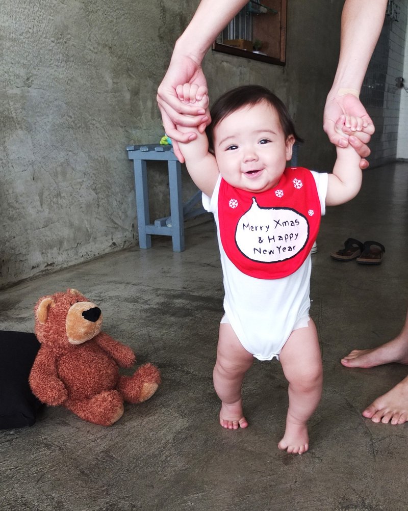 CLARECHEN 婴儿发声围兜_圣诞版 - 围嘴/口水巾 - 棉．麻 红色