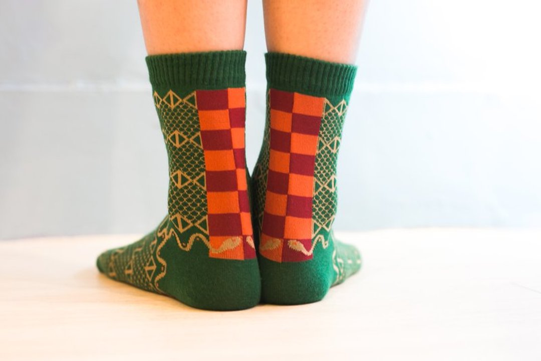 赤腹游蛇_台湾保育动物_NAKID SOCKS_袜子_短袜/交换礼物 - 袜子 - 棉 绿色