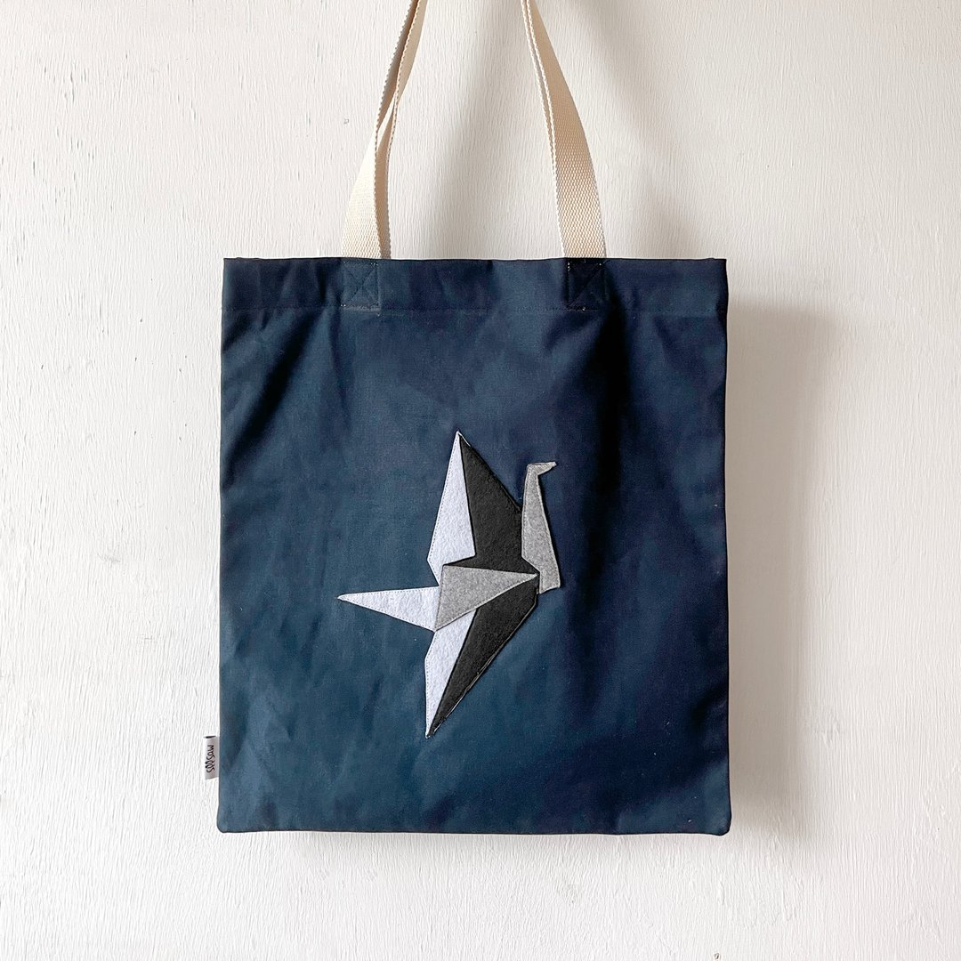 折纸鹤, 厚帆布布袋, 全人手制Tote Bag - 侧背包/斜挎包 - 其他材质 蓝色