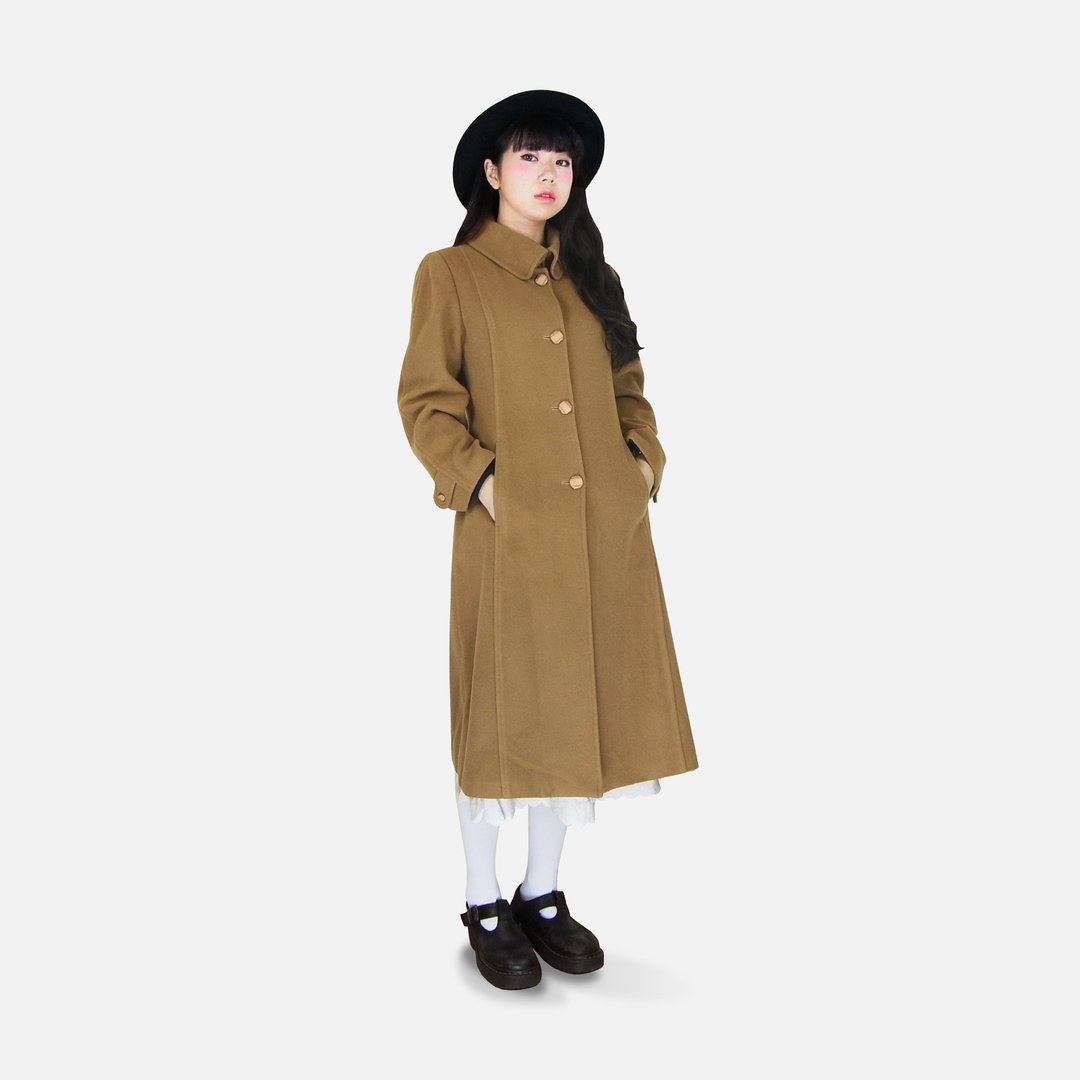 A·PRANK :DOLLY :: 复古着VINTAGE驼色缝线毛料造型领长版大衣外套 - 女装休闲/机能外套 - 棉 