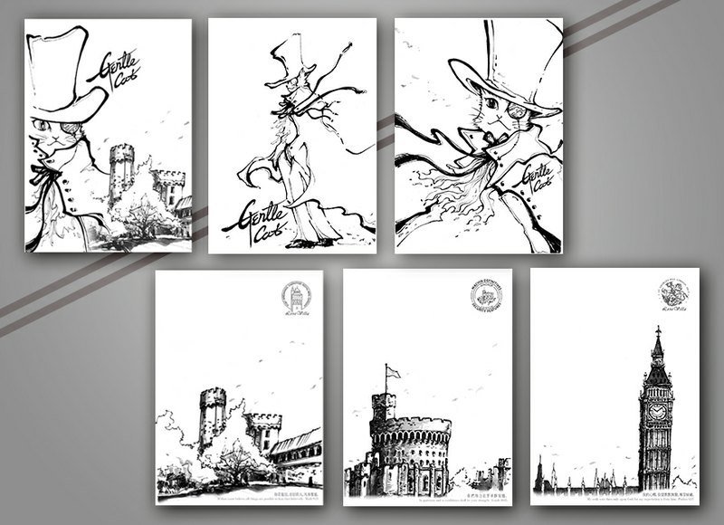 明信片 | 双面插画 - 帅气英伦猫爵(一组三张) - 卡片/明信片 - 纸 