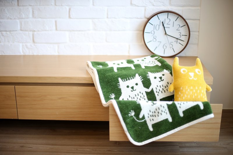 保暖毯子/宝宝毯/弥月礼►瑞典Klippan有机棉暖暖毯--逗趣猫 (橄榄绿) - 被子/毛毯 - 棉．麻 绿色