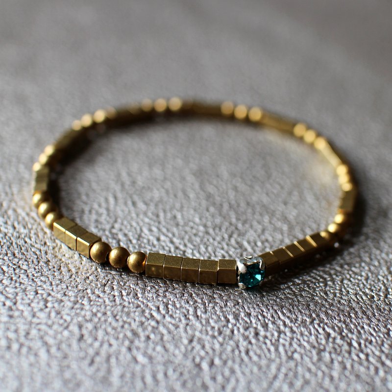 EF简约NO.25 Color Chic蓝绿色方形水钻黄铜手链 - 手链/手环 - 其他材质 蓝色