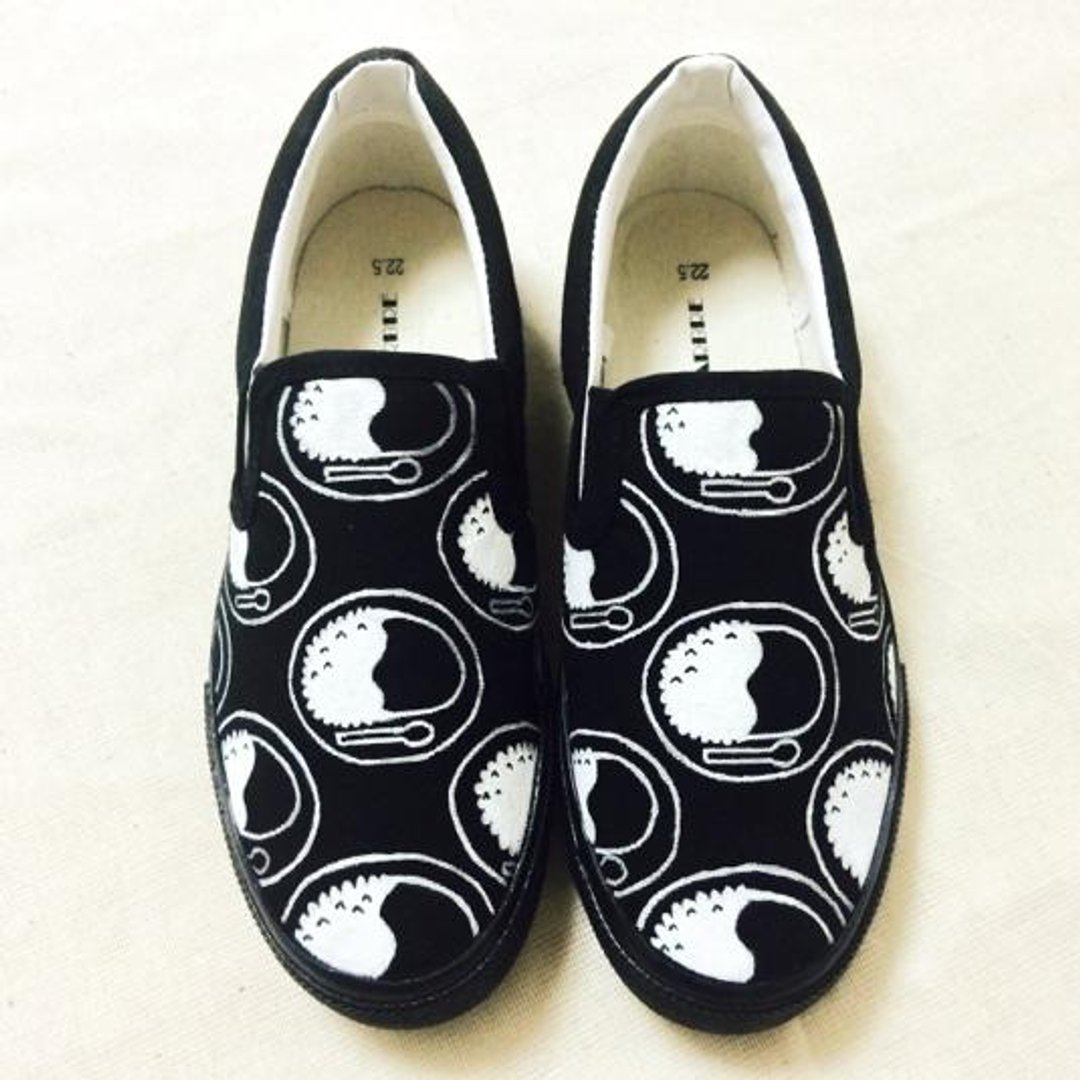 Curry slip (Black / Black) LACICO hand-painted hand-painted sneakers curry rice pattern orders production Rashiko - 女款休闲鞋 - 其他材质 