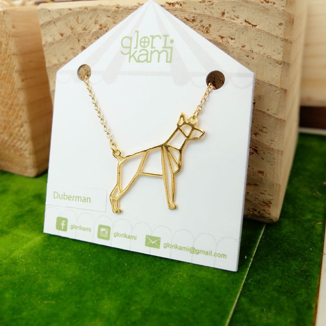 Doberman Necklace gift for dog lover, Origami Design by Glorikami - 项链 - 其他金属 金色