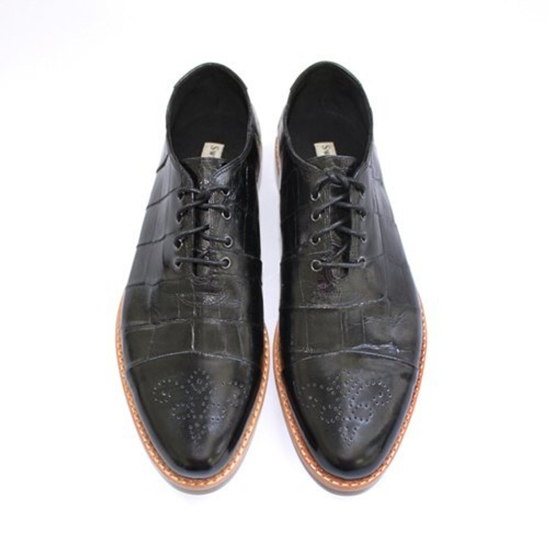Crocodile Plain Toe-Cap Oxford Leather Shoe M1088 Black - 男款休闲鞋 - 真皮 黑色