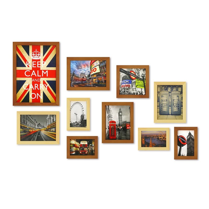 北欧简约木质相框 松木原色+柚木色 10入组 裱褙 Loft 照片墙 - 画框/相框 - 木头 咖啡色