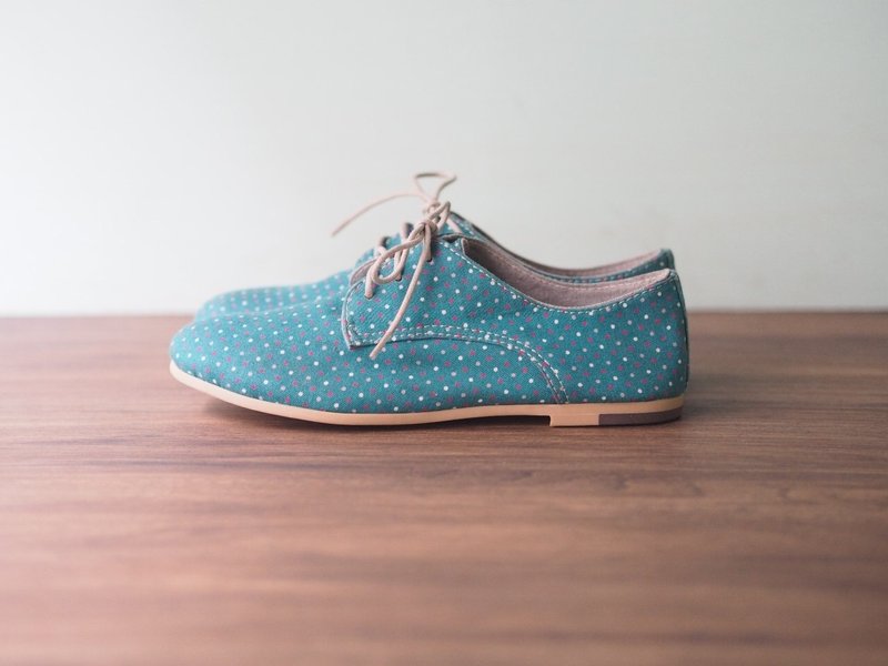 手工德彼鞋-日本绿底圆点印花布 - 女款休闲鞋 - 其他材质 绿色