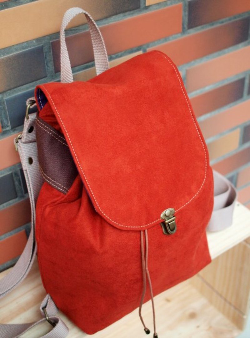 纯手工后背包-麂皮布砖红 - 侧背包/斜挎包 - 其他材质 红色