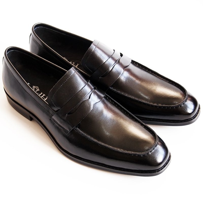 [LMdH]D1B27-99小牛皮真皮木跟摩卡辛乐福鞋-黑色-免运费 - 男款牛津鞋/乐福鞋 - 真皮 黑色