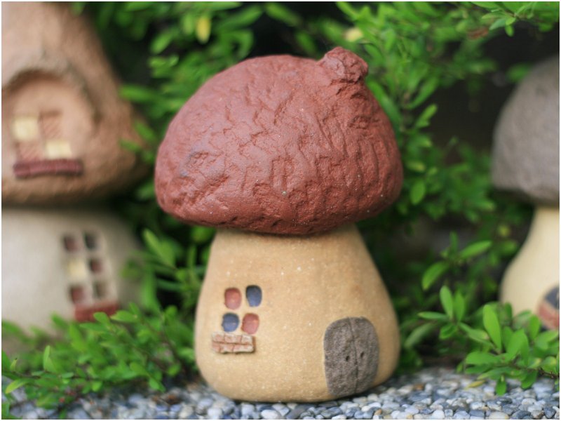 【蘑菇村 Mushroom Village】超质感陶手作蘑菇大屋,不含猫头鹰 - 花瓶/陶器 - 陶 橘色