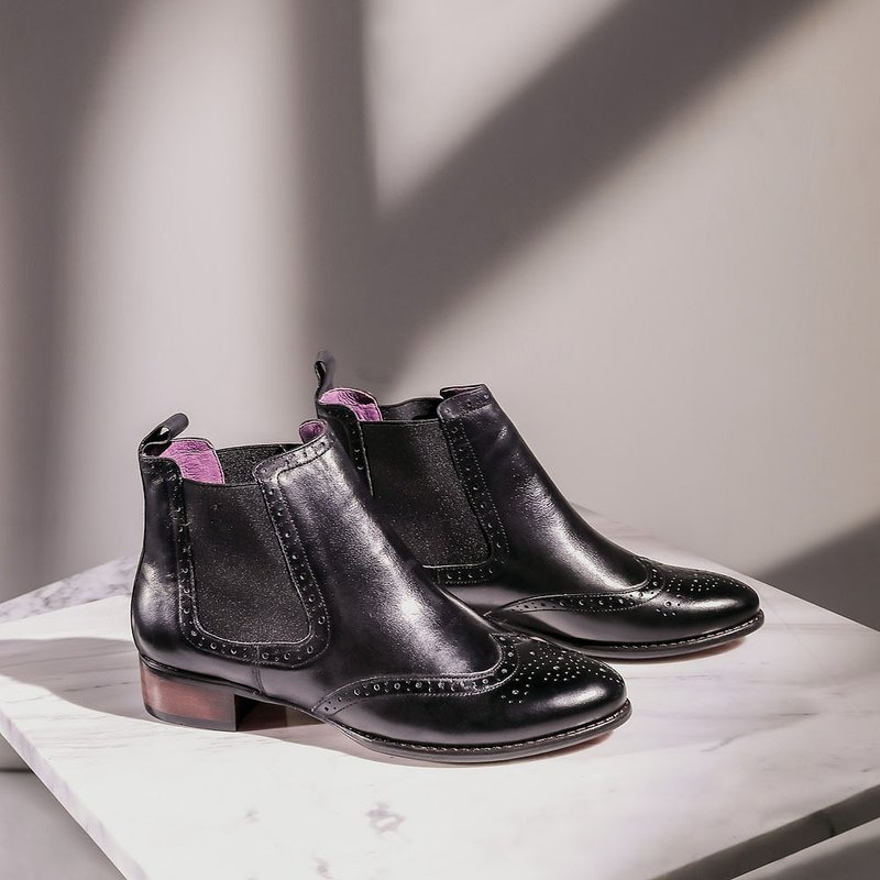 e cho 俏丽复古跳色却尔西靴 ec30黑 - 女款休闲鞋 - 真皮 黑色