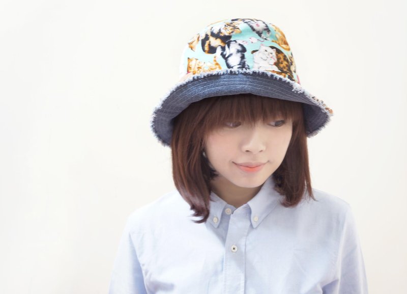 善变的双面渔夫帽 | 蓝色毛猫玩毛球 / 最后一顶 M - 帽子 - 其他材质 蓝色