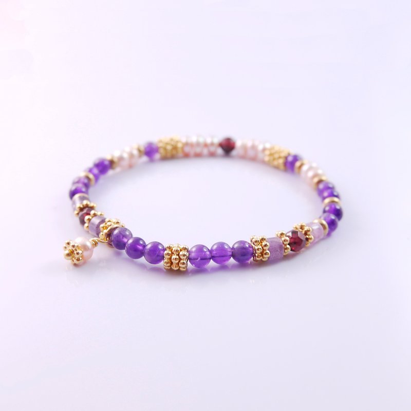 【ColorDay】璀璨紫色季节~紫水晶+紫玉髓+珍珠+石榴石手环 - 手链/手环 - 宝石 紫色