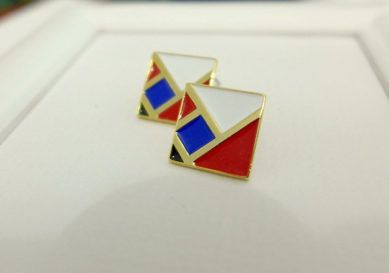 【N.U. Studio】向大师致敬 几何方 925纯银耳针 - 耳环/耳夹 - 其他金属 多色