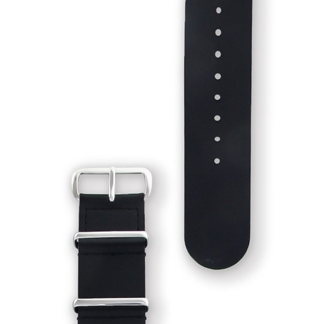 HYPERGRAND - 22MM BLACK LEATHER NATO STRAP 经典黑皮革军用表带(银扣) - 表带 - 真皮 黑色