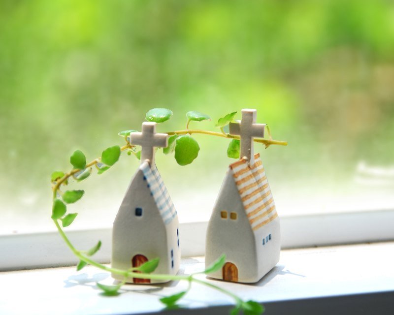 迷你手作教堂陶屋.剩蓝色混色不挑款（2入） - 花瓶/陶器 - 其他材质 