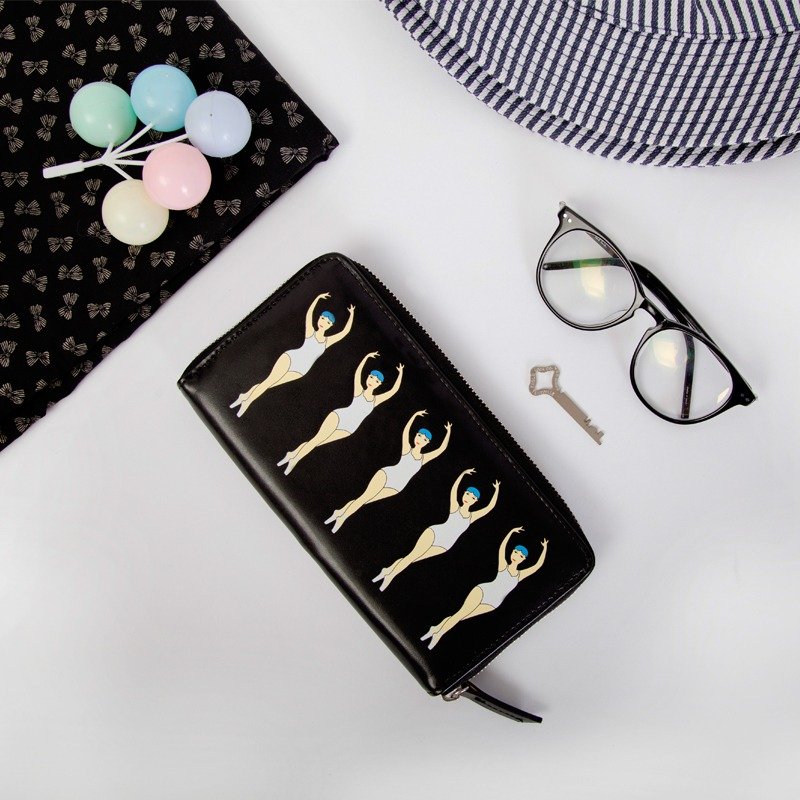 YIZISTORE ladylady系列皮革印花 长钱包-黑色芭蕾 - 皮夹/钱包 - 真皮 