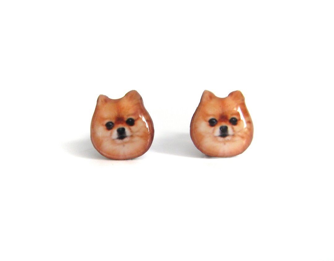 啡色松鼠狗博美犬耳环 A025ER-D05 - 耳环/耳夹 - 塑料 咖啡色