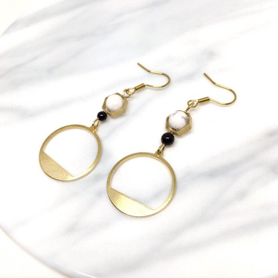 空心圆 ◆可改夹式 Brass Earrings / 一对 / 天然石 复古 黄铜耳环 / 礼物客制设计 - 耳环/耳夹 - 宝石 金色