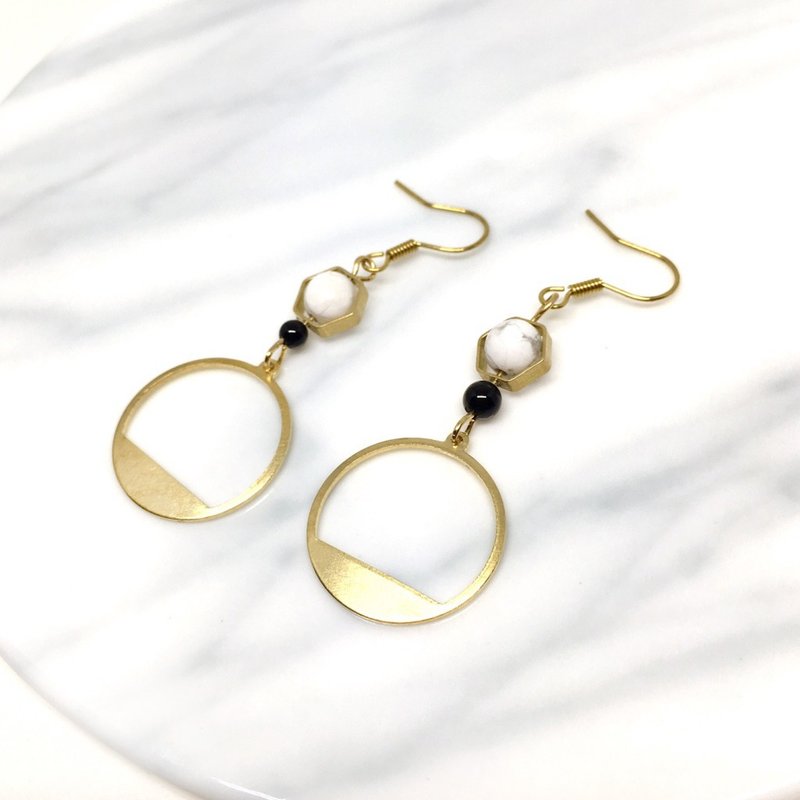 空心圆 ◆可改夹式 Brass Earrings / 一对 / 天然石 复古 黄铜耳环 / 礼物客制设计 - 耳环/耳夹 - 宝石 金色