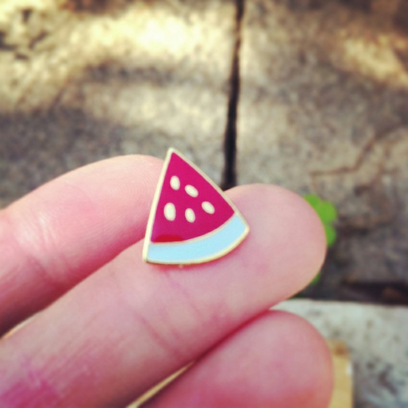 甜西瓜☉手作耳环（单支） - 耳环/耳夹 - 其他金属 红色