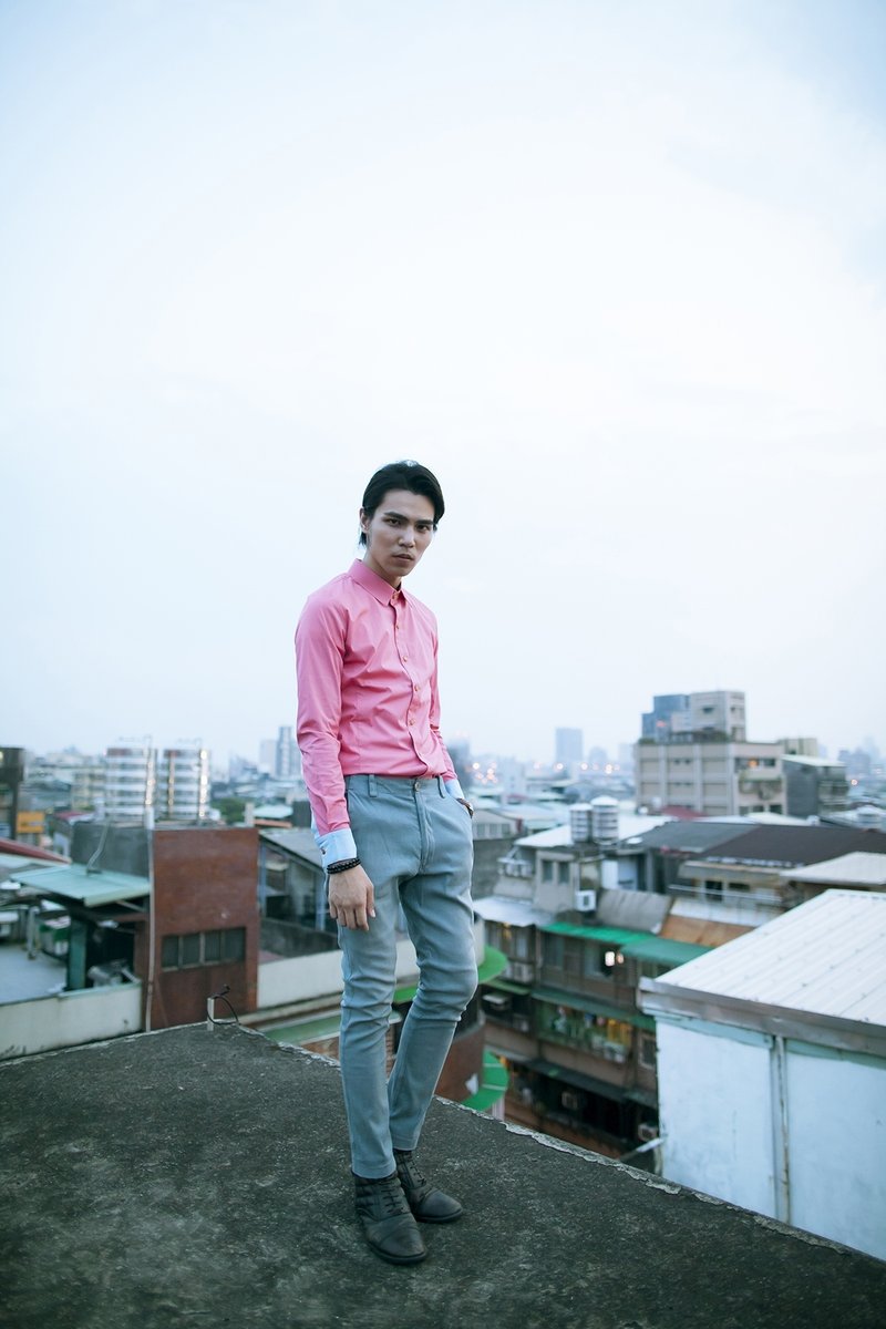 suke tach拼色立体衬衫 - 男装衬衫 - 棉．麻 粉红色