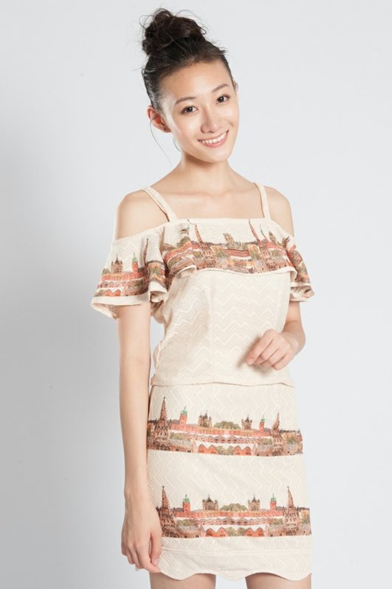 Pepper Petite 2014早春新款 * 篓空露肩背心(欧洲街景) - 裙子 - 棉．麻 白色