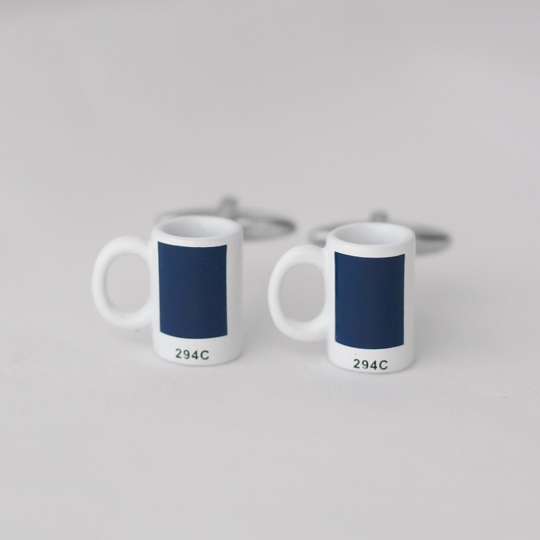 蓝色图案 咖啡杯 袖扣 COFFEE MUG CUFFLINK - 袖扣 - 其他金属 