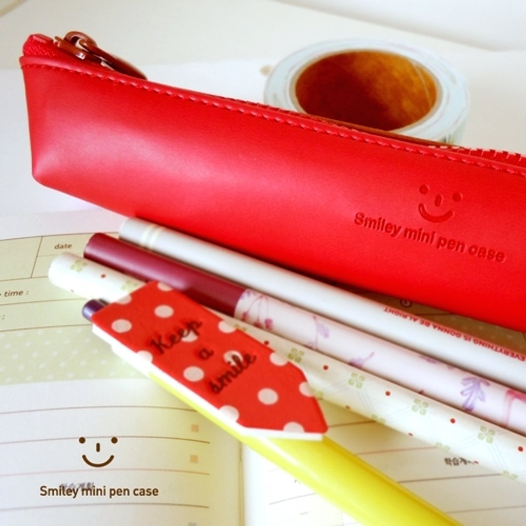 Dessin x Monopoly-迷你瘦瘦款微笑笔袋(红+棕),MPL24657 - 铅笔盒/笔袋 - 防水材质 红色