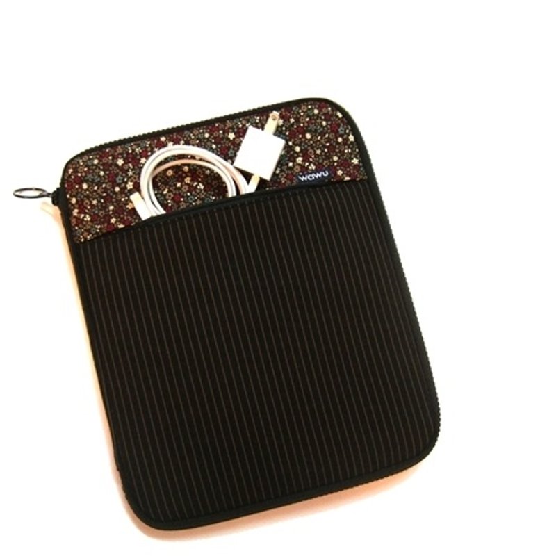 10寸 iPad,iPad Air 电脑平板包 (黑条纹) 限量* - 电脑包 - 棉．麻 黑色